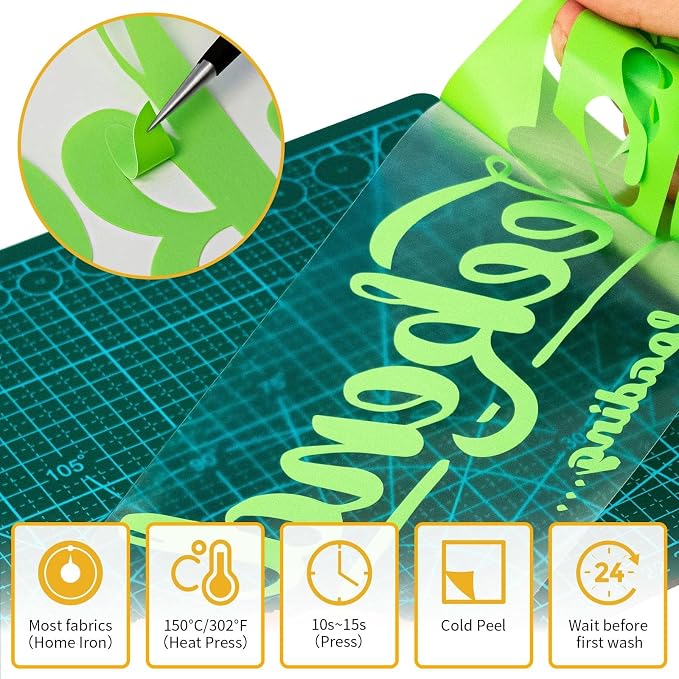 VinylRus Heat Transfer Vinyl-12” x 35FT Apple Green Iron on Vinyl Roll - Image 3