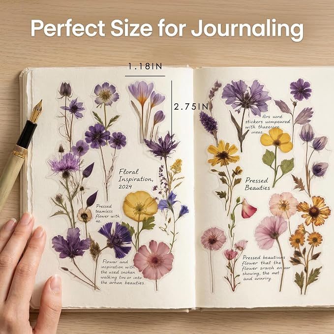 200 Pcs Dried Flower Stickers for Scrapbook Supplies, Pressed Flower Stickers - Image 5