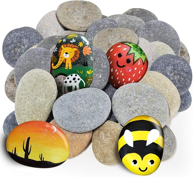 25Pcs Flat Rocks for Painting, 2-3in Smooth River Stones for Craft Supplies | by GCVOPTON