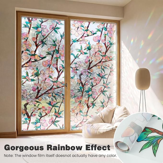 3D Rainbow Window Privacy Film, Decorative Stained Glass Static Cling Window - Image 3