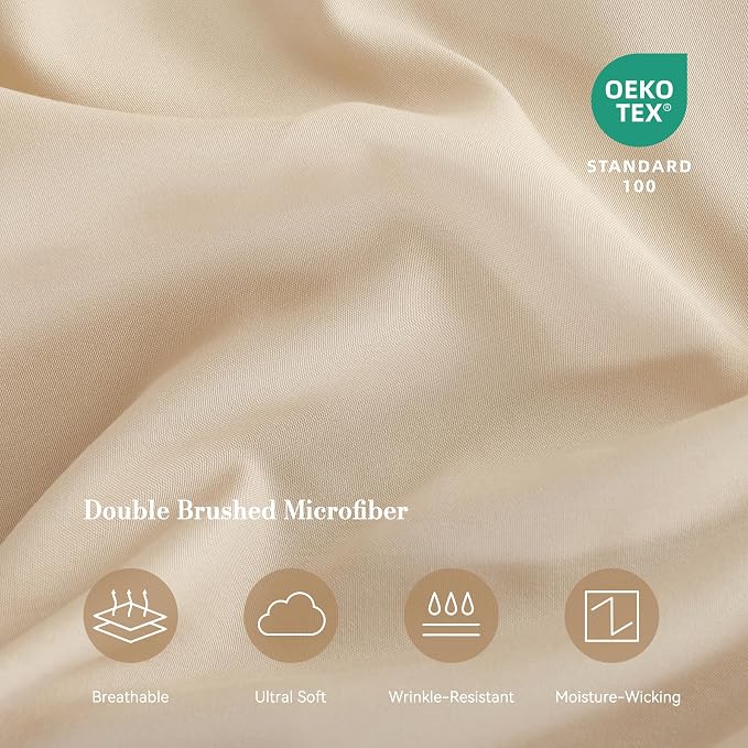 Full Sheet Set 4 Piece, Wrinkle Free, Oeko-Tex Certified Bedsheets，Cream - Image 5