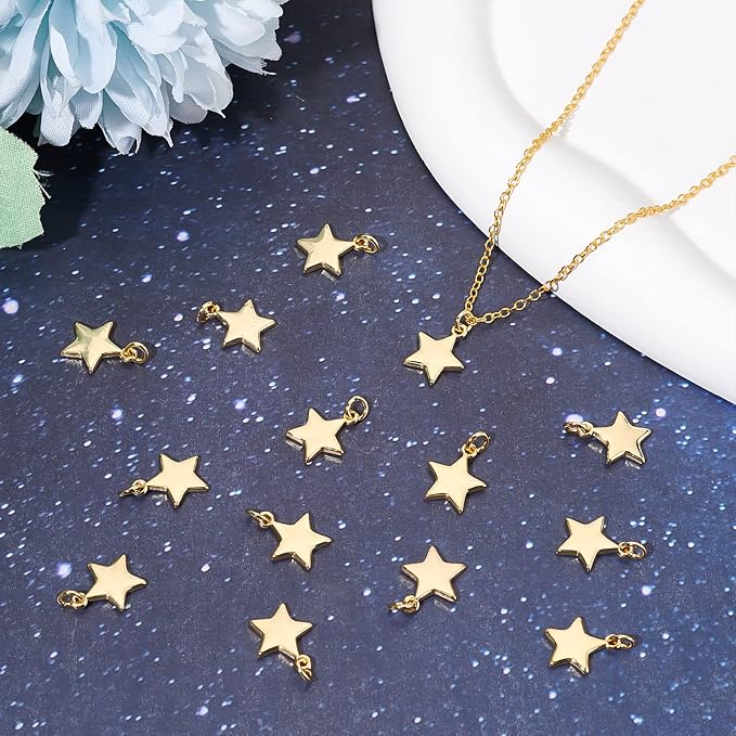 Beebeecraft 1 Box 20Pcs Gold Star Charms 18K Gold Plated Small Pentagram Dangle - Image 5