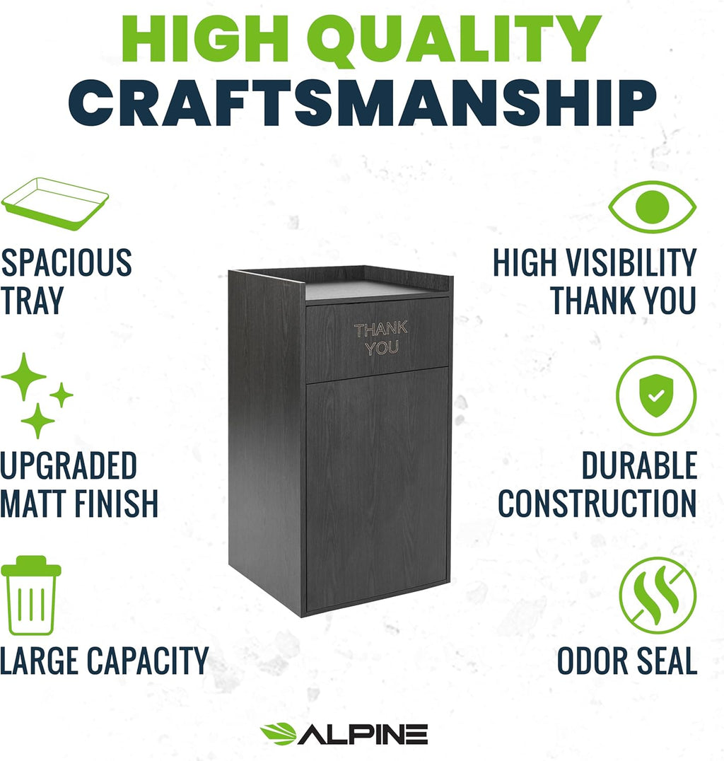 Alpine Restaurant Trash Can Cabinet - Commercial Trash Can 40 Gallon, Garbage Receptacle Indoor with Tray Holder for Restaurants, Cafeterias (Espresso Black)