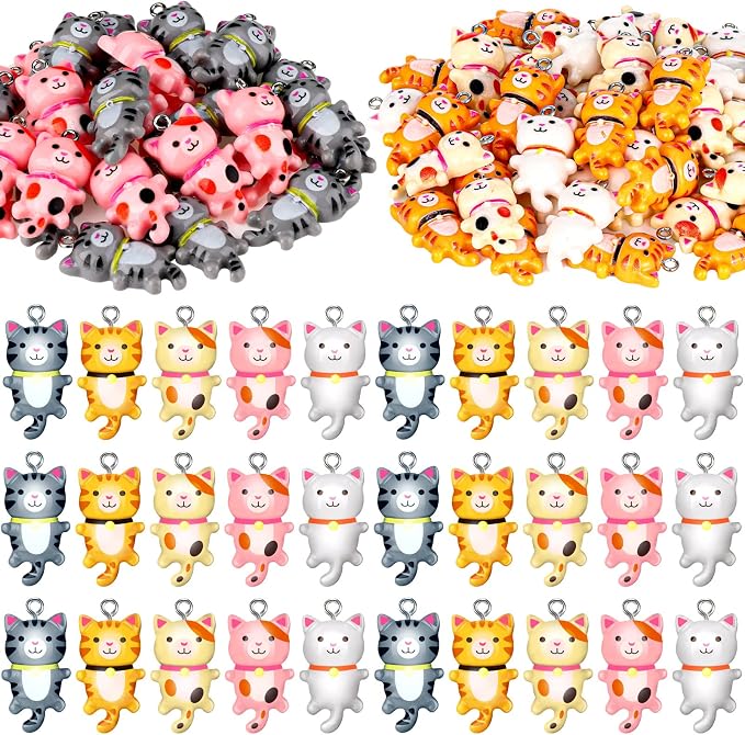 Funtery 80 Pieces Cat Charms for Jewelry Making Resin Cat Pendant Charms Mixed by Funtery