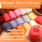 Mayboos 72 Pcs 7.6 oz Needle Felting Wool, 24 Colors Wool Roving Yarn, Fiber - Image 3