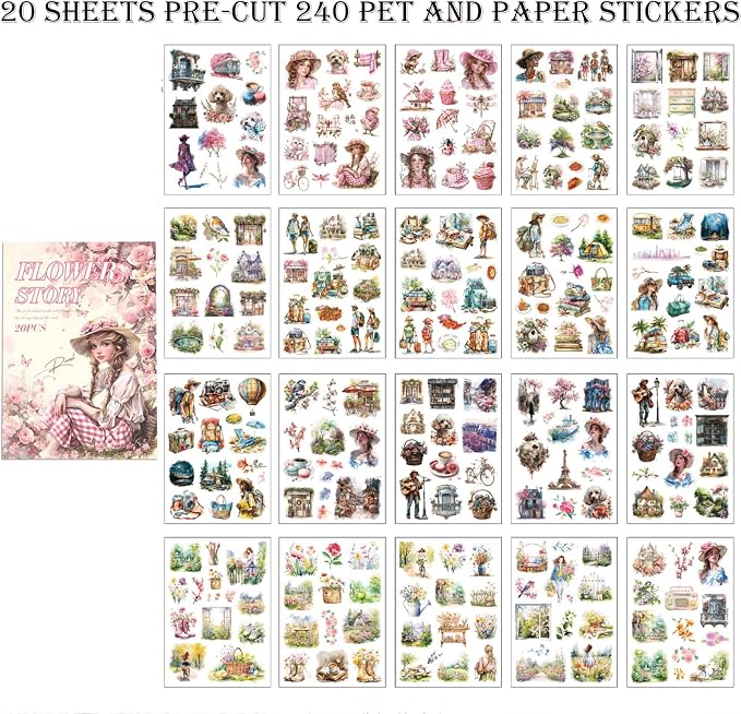 Scrapbook Stickers 20 Sheets 240 Pre-Cut Washi Stickers - Image 3