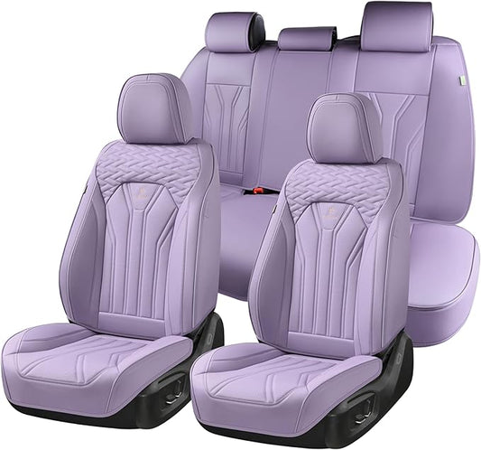 FLORICH Leather Car Seat Covers Full Set, Purple Car Seat Cover, Universal Full Coverage Car Seat Covers Waterproof Car Seat Cushion Protector Front Seats and Rear Fit for Most Cars Trucks SUVs