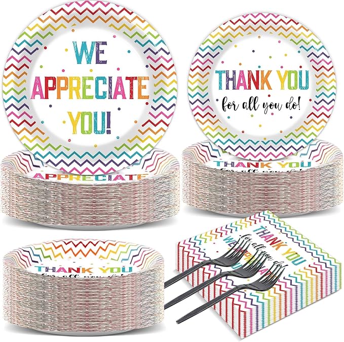 200pcs Thank You Plates Napkins We Appreciate You Party Tableware Set Teacher by Naozinebi