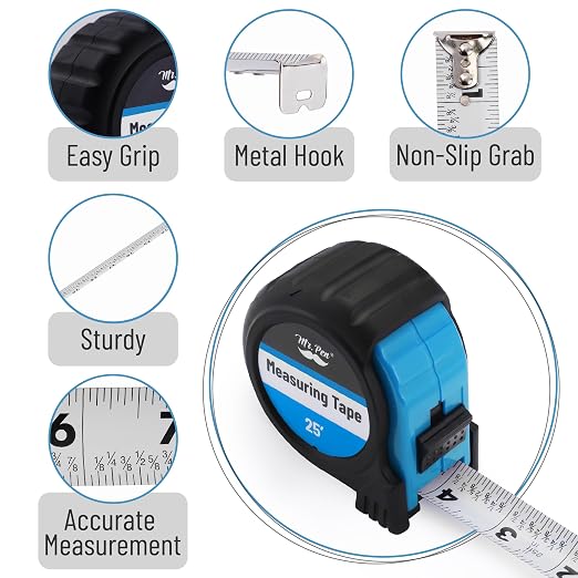 Mr. Pen- Retractable Tape Measure 25 ft, Light Blue, Easy Read | Steel - Image 4