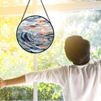 DASTOLL Stained Glass Window Hanging, Sunrise Waves Sun Catchers Diamond Glass - Image 3