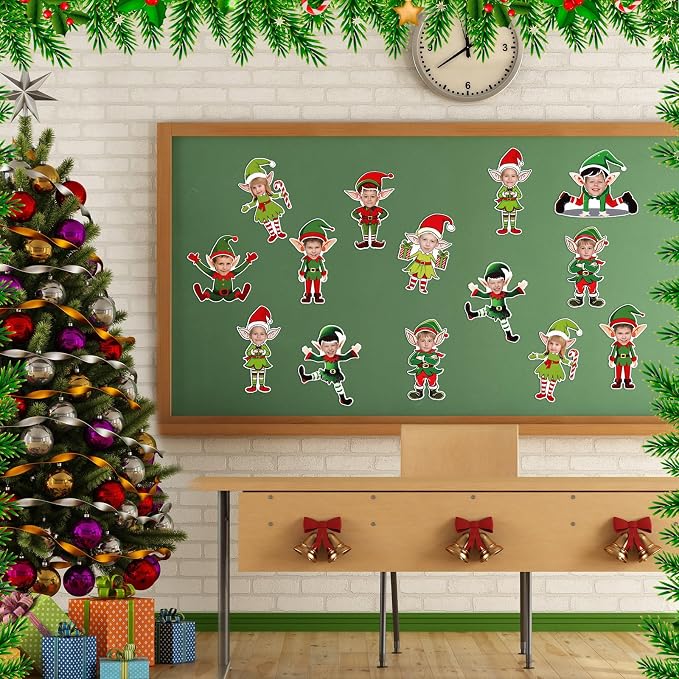Gersoniel 72 Pcs Kid Christmas Elf Decor Xmas Cartoon Bulletin Board Cutout | - Image 4