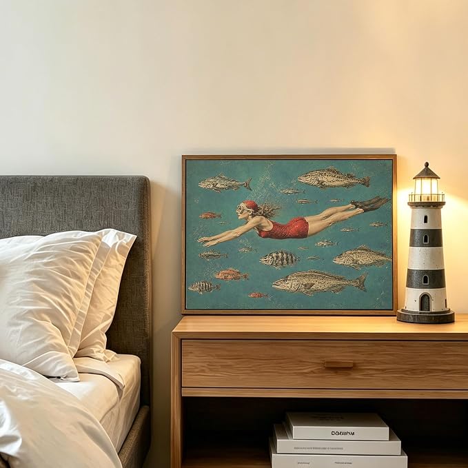 Framed Vintage Swim Wall Art Woman Diving - Image 5