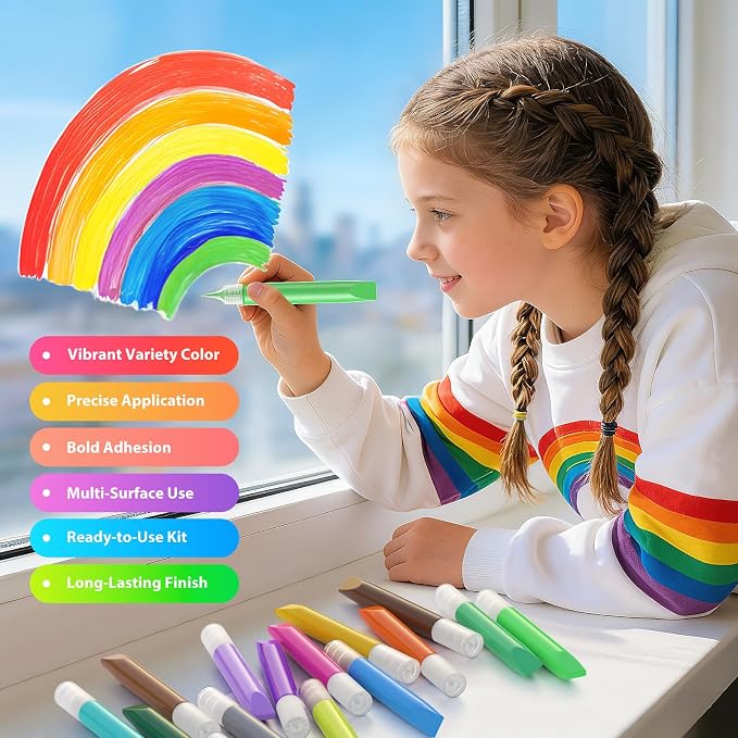 48 Pcs Suncatcher Paint Pens, Stained Glass Sun Catcher Pens 24 Colors 10ML Each - Image 3
