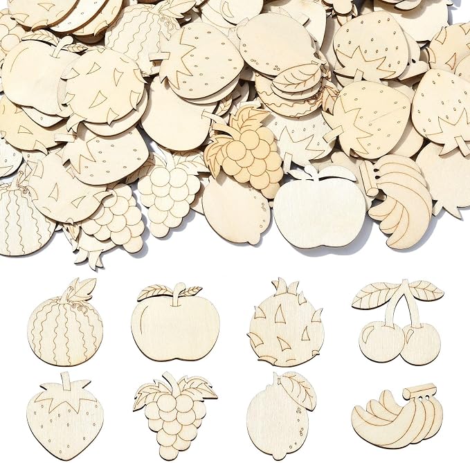 100 Pcs Unfinished Wooden Cutouts Fruit Wood Shapes Painting Wooden Crafts Wood by URURLIFEHALL