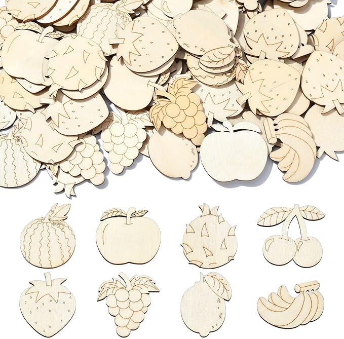 LiQunSweet 100 Pcs Mixed Styles Fruit Theme Unfinished Wood Cutout Apple by LiQunSweet
