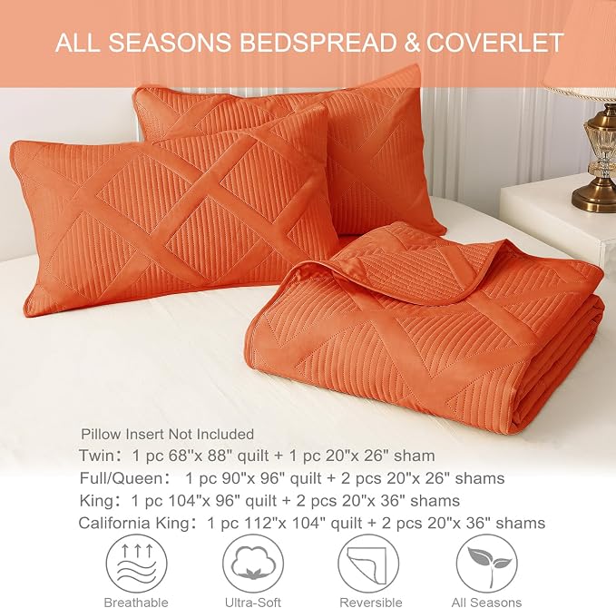 Exclusivo Mezcla Oversized King Quilt Set- Burnt Orange Cal King Quilts Bedding - Image 6