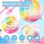 150 PCS Tie Dye Party Supplies, Pastel Tie Dye Tableware Set Napkin Peace Love - Image 3