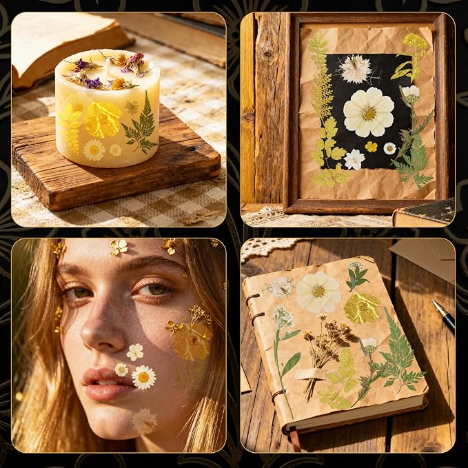 85 Pcs Dried Flowers for Crafts | Real Natural Dried Pressed Flowers in Golden - Image 3