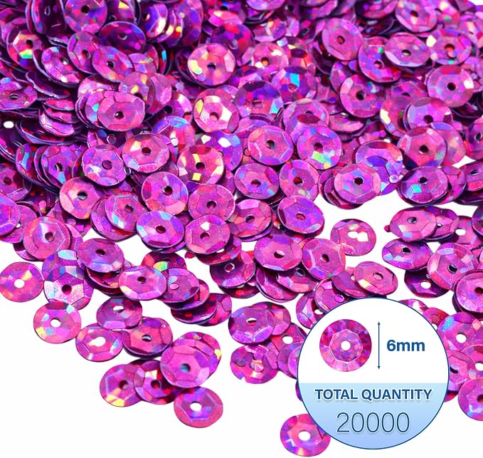 Mandala Crafts 6mm Cup Holographic Magenta Sequins - Image 3