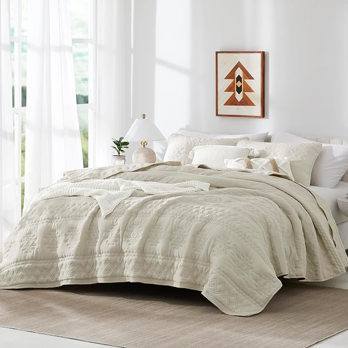 WDCOZY Beige Boho Quilt King Size Bedding Set - Image 2