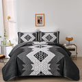 Dintszyayue Boho Queen Quilt Set 3 Pieces Black Grey Aztec Texture Bedspread by Dintszyayue