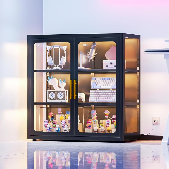 34" Display Cabinet with Glass Doors, 4-Tier Curio Cabinet with Many Color by BAOLIWO