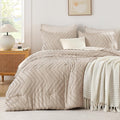 Andency Khaki Comforter Set King Size, Farmhouse Shabby Chic Boho Soft Fluffy by Andency