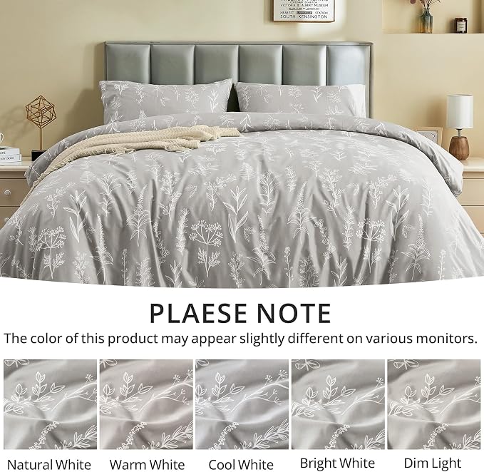 MUXHOMO Duvet Cover Full Size, Reversible Floral Silver Gray Duvet Cover Set - Image 7