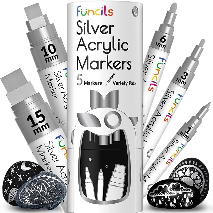 5 Acrylic Silver Paint Pen by Funcils