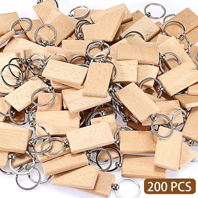 JUXYES 200 PCS Unfinished Wooden Keychain Blanks - Image 5