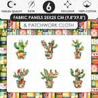 Patchwork Cactus Cotton Fabric Panel – Six 10×10 inch Designs + Bonus 29.5×19.6 - Image 3