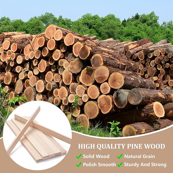 Wood Trim Strips Slats for Crafts, Square Wooden Dowels Wooden Sticks for Crafts - Image 5