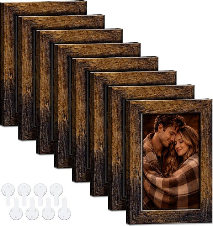 5x7 Picture Frames Set of 8, Vintage Rustic Farmhouse Industrial Style Photo by Unknown