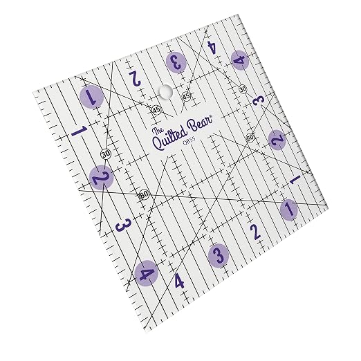 The Quilted Bear Square Quilting Ruler, Transparent Acrylic, Precise Bold Lines - Image 3