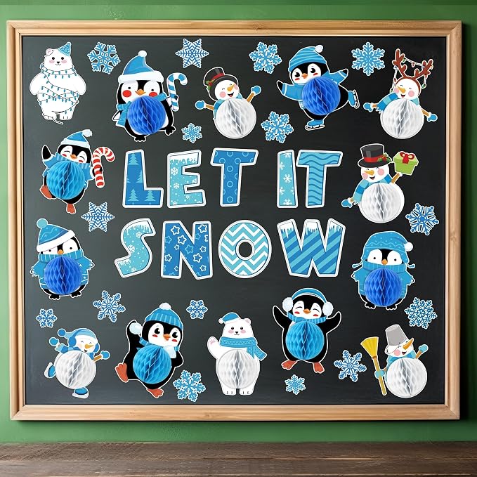 Naozinebi 53PCS 3D Winter Honeycomb Bulletin Board Snowflake Penguin Bulletin - Image 5