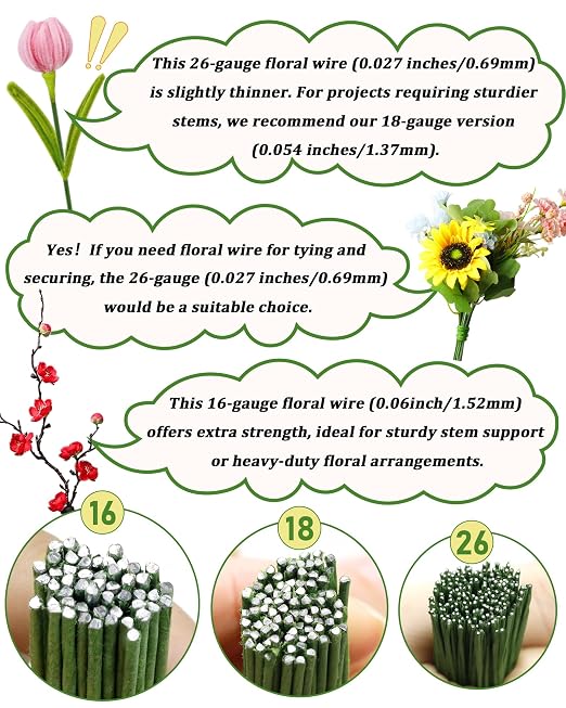 100 PCS 18 Gauge Green Floral Wire Stems - Image 5