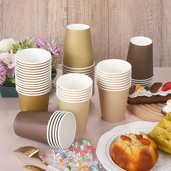 URATOT 60 Pieces 9 Ounce Brown Paper Cups Gradient Color Disposable Coffee Cups Party Cups Beverage Drinking Cups for Party, DIY and Holiday Party Supplies