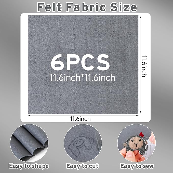 HaoFeiJH 6 Pcs Soft Gray Felt Fabric Sheets - Image 2