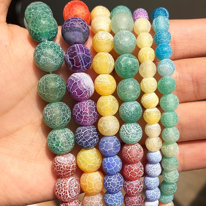 60pcs Natural Matte Rainbow Oxidized Gemstone Beads，6mm Frosted Round Loose - Image 3