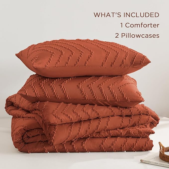 Andency Burnt Orange Comforter for Queen Size Bed, Boho Terracotta Soft Warm - Image 6