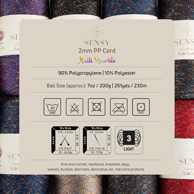 Sensy Premium 2mm 251 Yards Sparkle Polyester Rope 90% Polypropylene 10% - Image 4