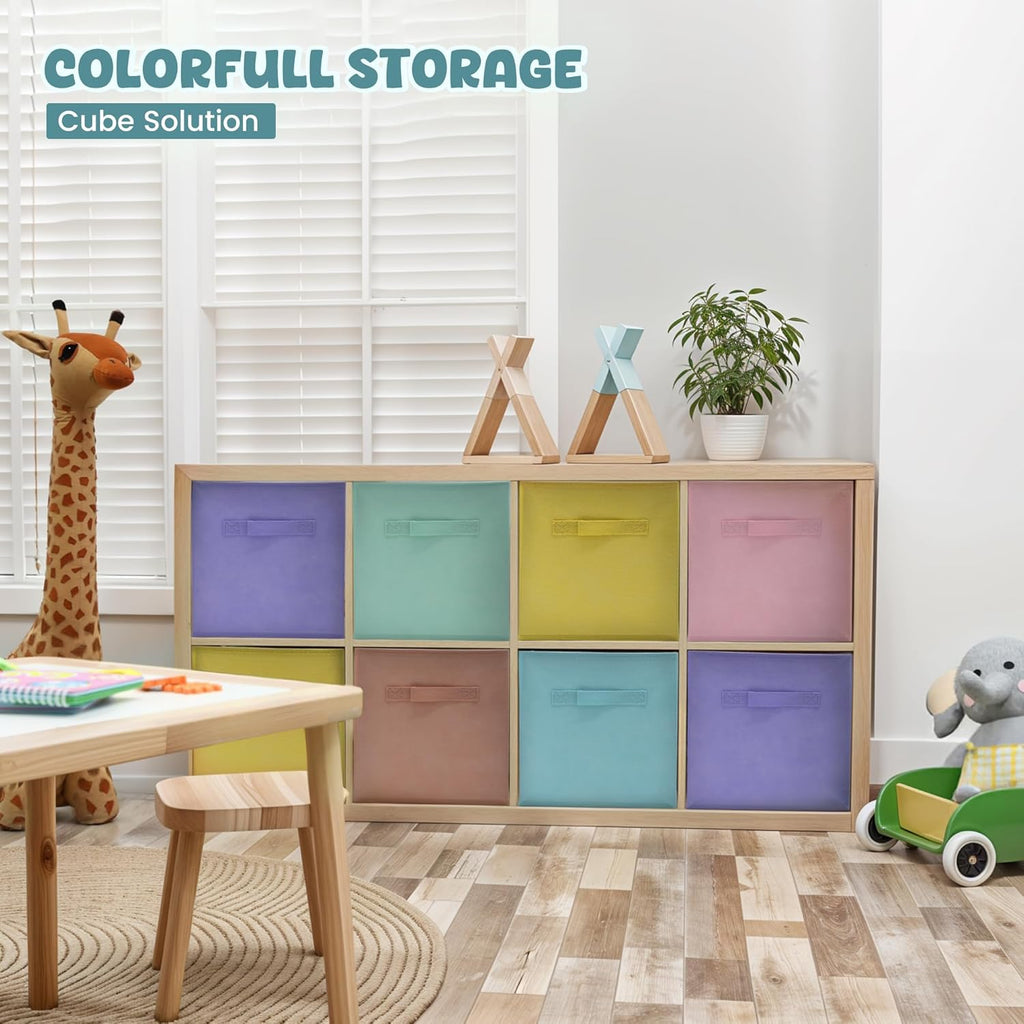 4E's Novelty 6 Pack 11 Inch Pastel Color Storage Foldable Cube Bins, Colorful Storage Baskets For Nursery, Kids Room, Fabric Baskets For Toys, Clothes, Classroom Organization and Storage