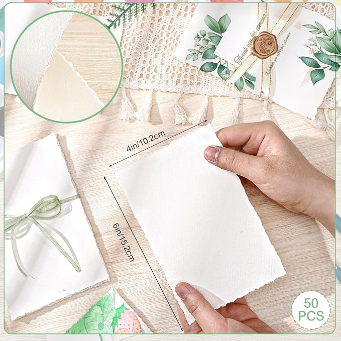 50 Sheets Deckled Edge Paper 4 x 6inch, 160 GSM Handmade Paper Rough/Textured - Image 2