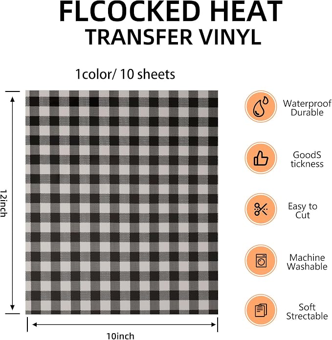 FUNKAKA Heat Transfer Vinyl HTV Black White Buffalo Plaid - Image 2