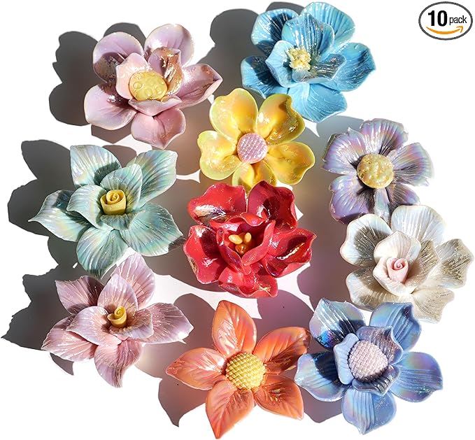 Lanyani 10 Pieces Iridescent Ceramic Blossom by LanyaniArtGlassMosaics