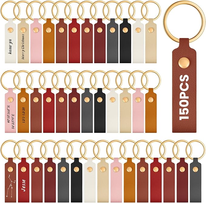 Wavyknot 100 Pcs PU Leather Keychain Blanks Bulk Laser Engraving Blanks by Wavyknot