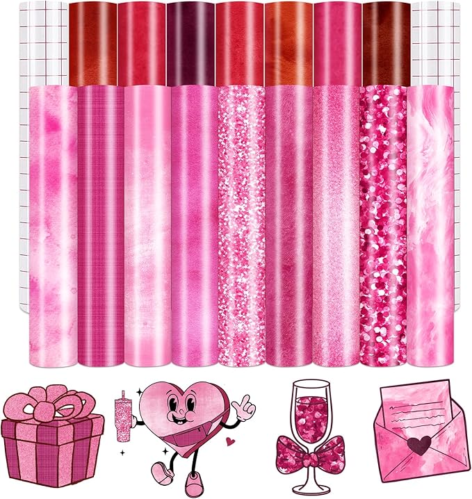 Fuchsia Texture Patterned Permanent Adhesive Vinyl 16pcs 12'' x 10'' | Pink Red by CraftingEveryday