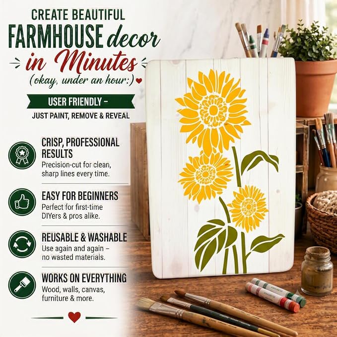 Large Flower Stencils for Painting on Wood, Canvas & Fences -10 Pc Floral - Image 2