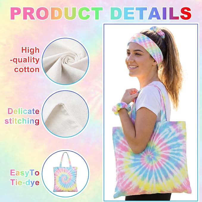 Rivvlive 68 Pcs Tie Dye Kits Including 8 Cotton Canvas Tote Bags 40 White - Image 3