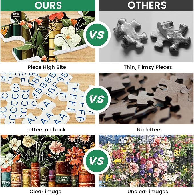 500 Piece Puzzle for Adults | Vintage Wildflowers Books Puzzle | Recycled - Image 4